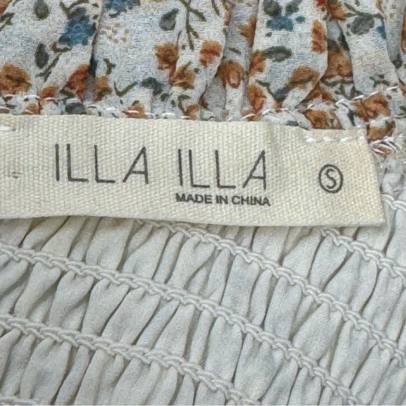 ILLA ILLA Smocked Mini Dress Ditsy Floral Long Sleeve Ruffle Hem - Picture 6 of 7